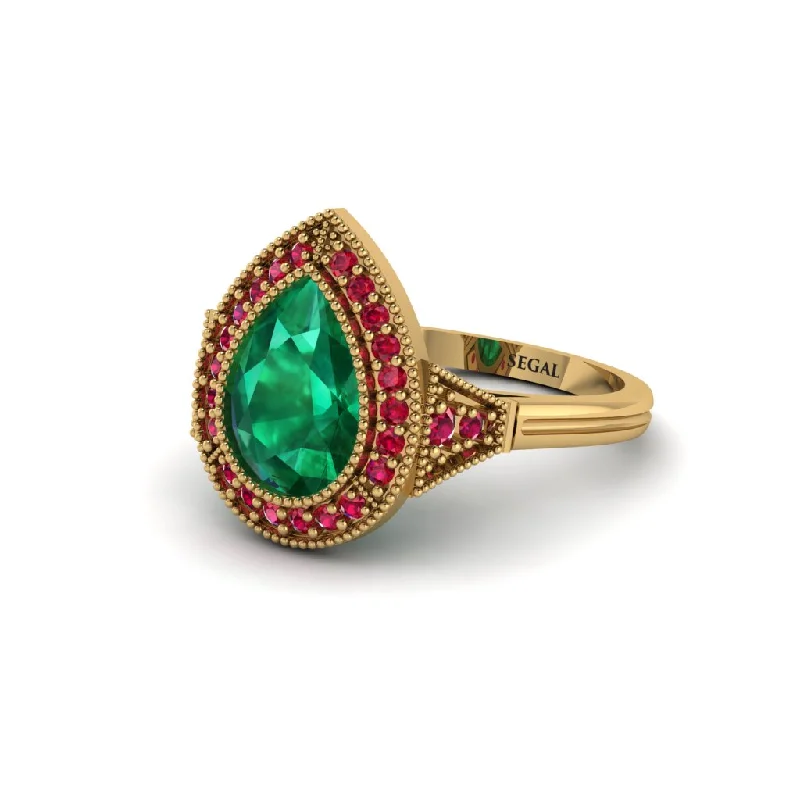 Women’s classic engagement ring-Pear Cut Emerald Milgrain Halo Engagement Ring - Daleyza No. 49