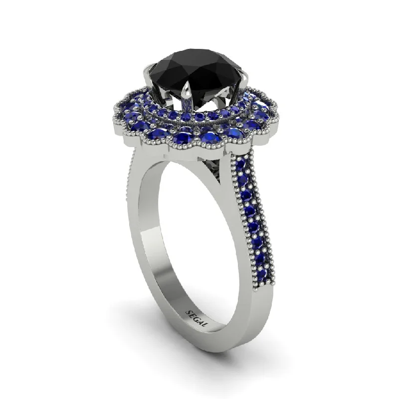 Women’s diamond engagement ring-Sapphire Double Halo Cathedral Engagement Ring - Deirdre No. 69