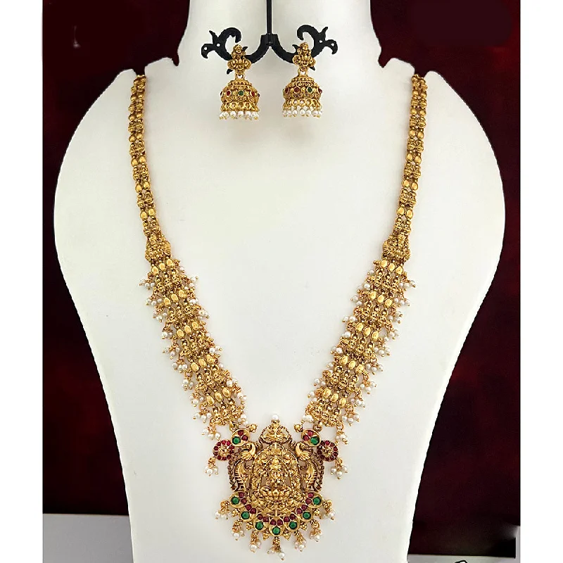 Women’s heart locket necklace-Diksha Collection Gold Plated Temple Long Necklace Set