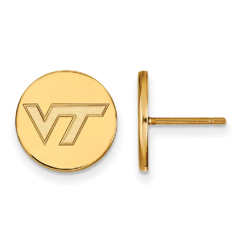 Women’s elegant stud earrings-14k Gold Plated Silver Virginia Tech Small Disc Earrings