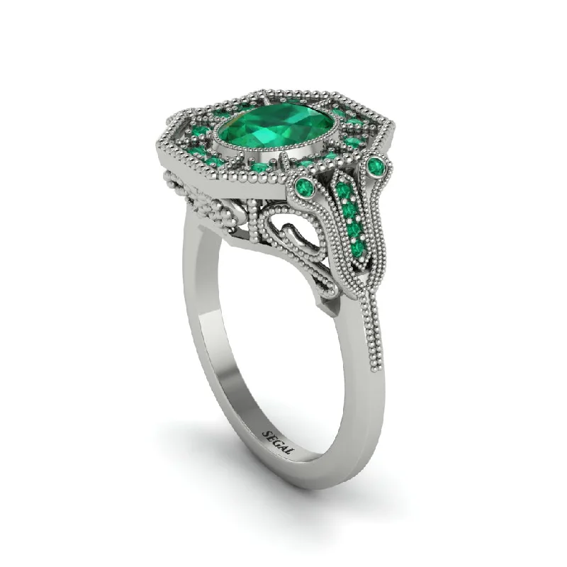 Women’s mixed metal engagement ring-Emerald Oval Cut Art Deco Engagement Ring - Tabitha No. 21