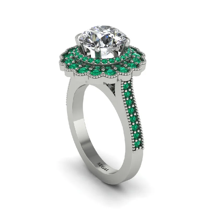 Women’s vintage-inspired engagement ring-Emerald Double Halo Cathedral Engagement Ring - Deirdre No. 18