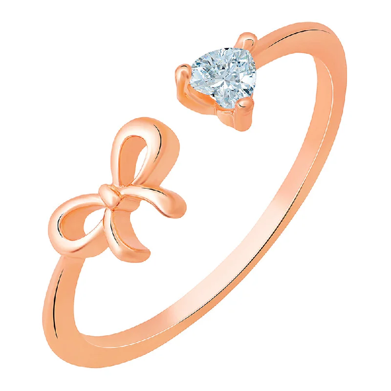 Women’s silver promise ring-Mahi Rose Gold Plated Ribbon Shaped Adjustable Finger Ring with Cubic Zirconia for Women (FR1103162ZWhi)