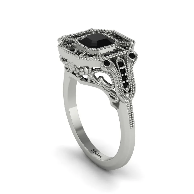 Women’s beautiful engagement ring-Black Diamond Emerald Cut Art Deco Engagement Ring - Dawn No. 39