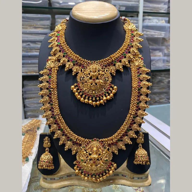 Women’s chic necklace-Manisha Jewellery Gold Plated Temple Double Necklace Set