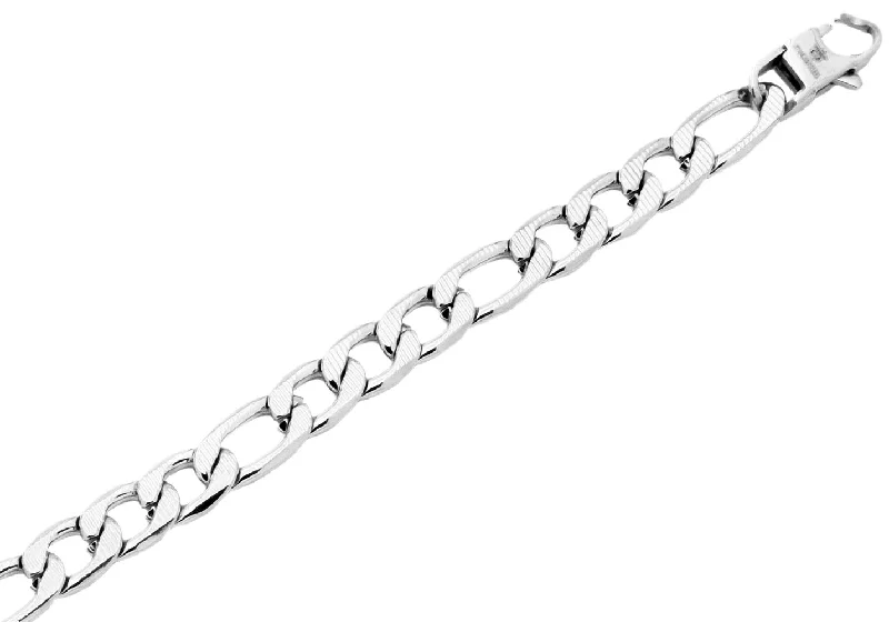 Women’s eco-friendly bracelet-Mens Textured Stainless Steel Figaro Link Chain Bracelet