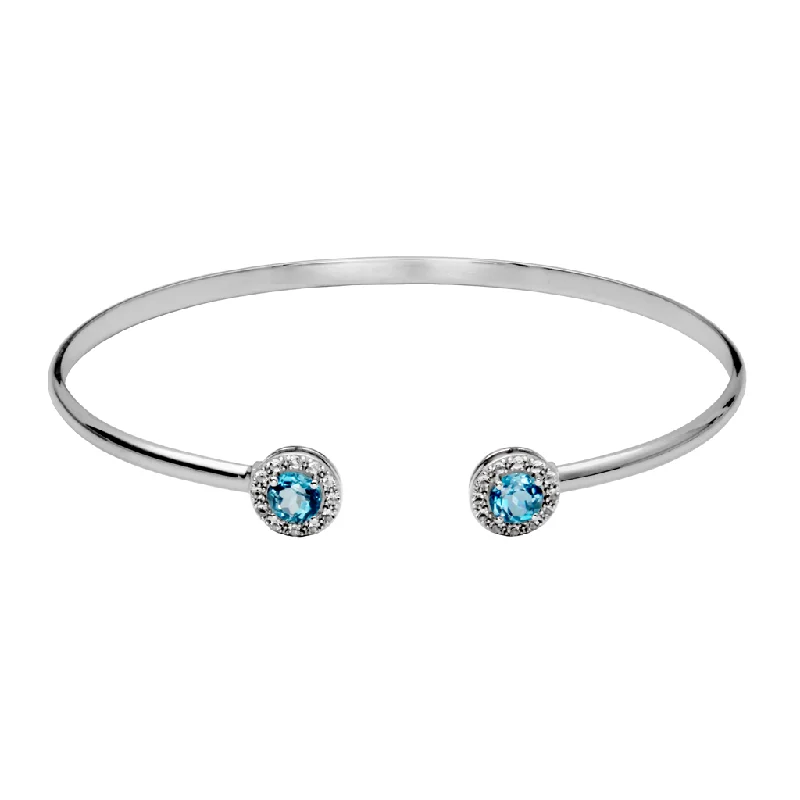 Women’s vintage bangle-Sterling Silver London Blue Topaz & White Topaz Halo Cuff Bracelet by Samuel B.