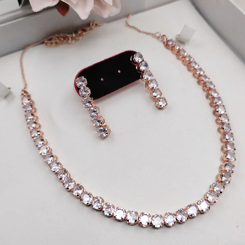 Women’s pearl necklace-Aamrapali Rose Gold Plated Crystal Stone Necklace Set