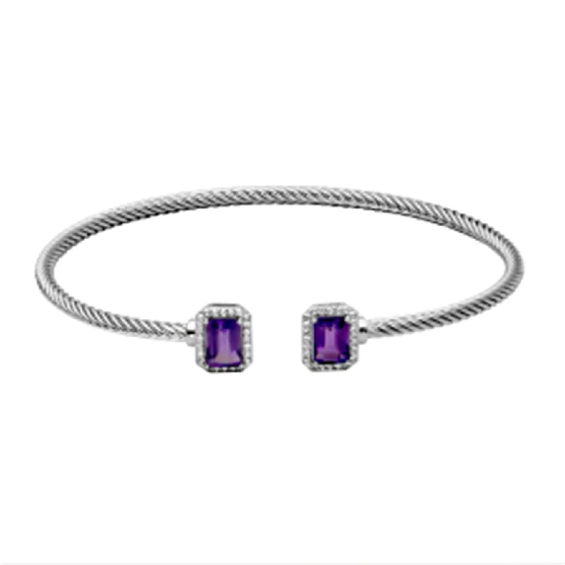 Women’s pearl bangle-Sterling Silver Emerald Cut Amethyst & White Topaz Cuff Bracelet by Samuel B.