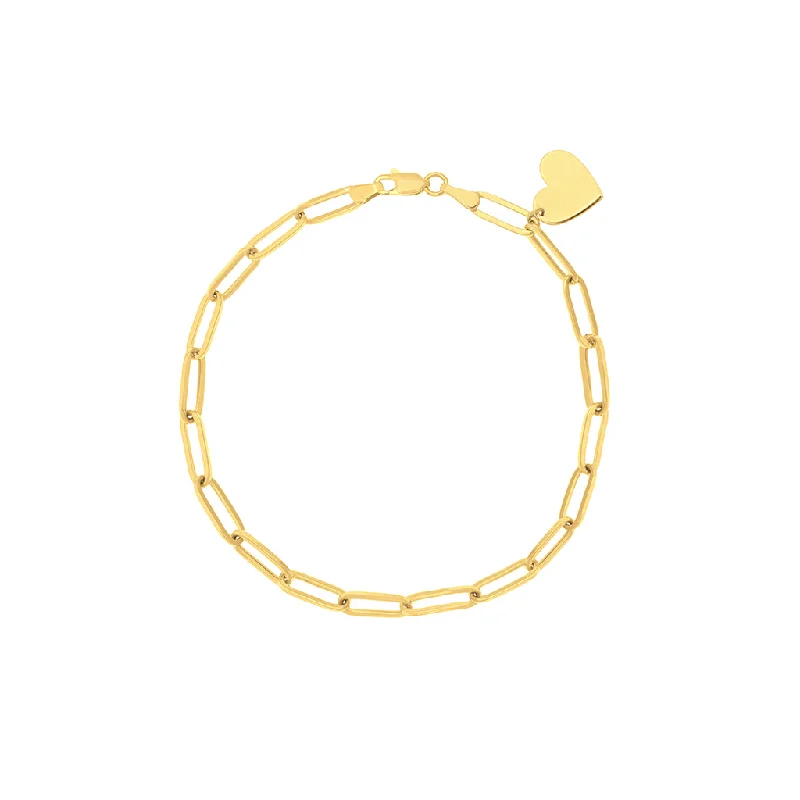 Women’s elegant cuff bracelet-14K Yellow Gold Paperclip Chain Heart Charm Bracelet by Midas Chain