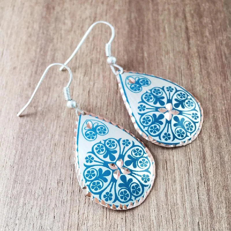 Women’s diamond earrings-Turkish Copper Earrings - Teal