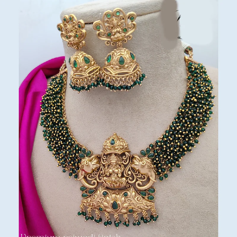 Women’s stone necklace-Jewel Addiction Copper Rajwadi Finish Pota Stone Temple Necklace Set