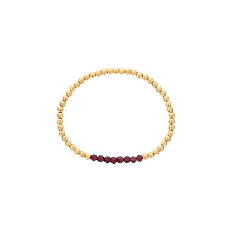 Women’s wedding cuff bracelet-Gold Filled Garnet Bead Stretch Bracelet by Dee Berkley