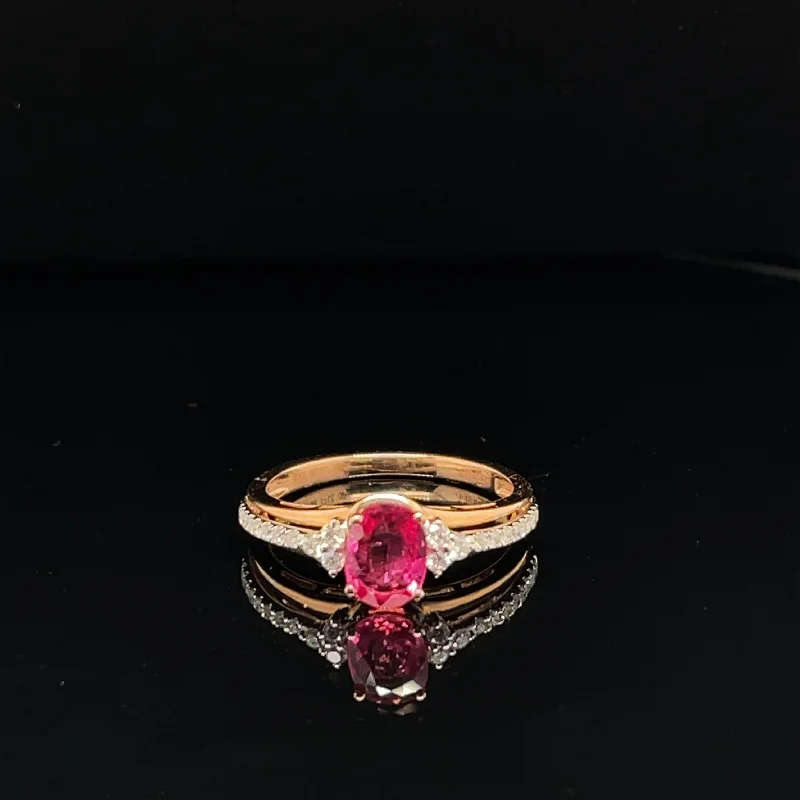 Women’s unique engagement ring-Ruby & Diamond Solitaire Double Engagement Ring in 18k Rose Gold - (#39-HRRUB001020)