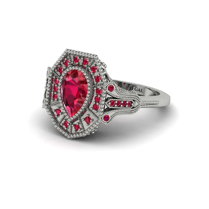 Women’s solitaire engagement ring-Ruby Pear Cut Art Deco Engagement Ring - Rosalind No. 57