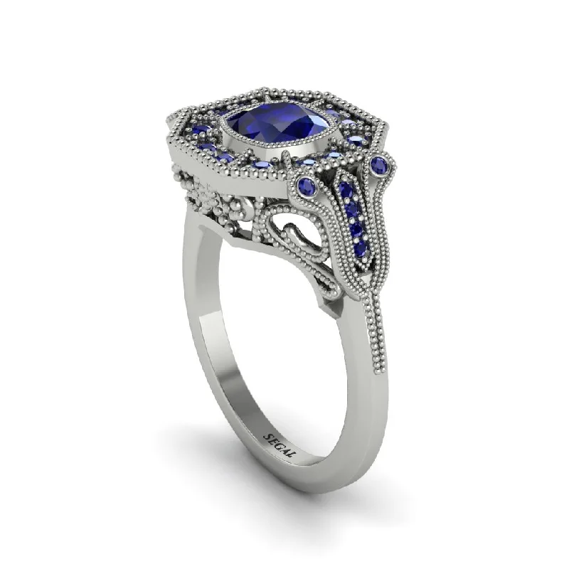 Women’s contemporary engagement ring-Sapphire Cushion Cut Art Deco Engagement Ring - Kristin No. 75