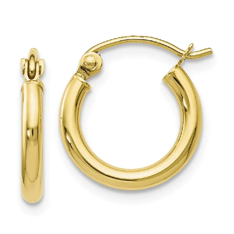 Women’s diamond hoop earrings-2mm Round Hoop Earrings in 10k Yellow Gold, 13mm (1/2 Inch)