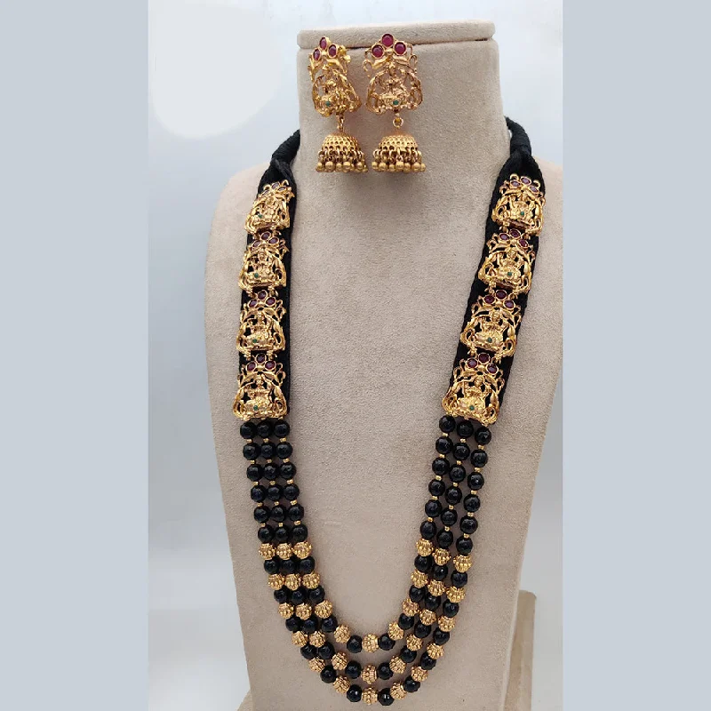 Women’s pearl necklace-Jewel Addiction Copper Rajwadi Finish Temple Long Necklace Set