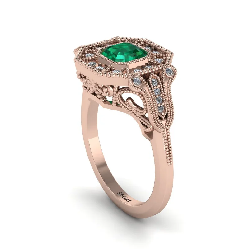 Women’s rose gold wedding ring set-Emerald Emerald Cut Art Deco Engagement Ring - Dawn No. 5