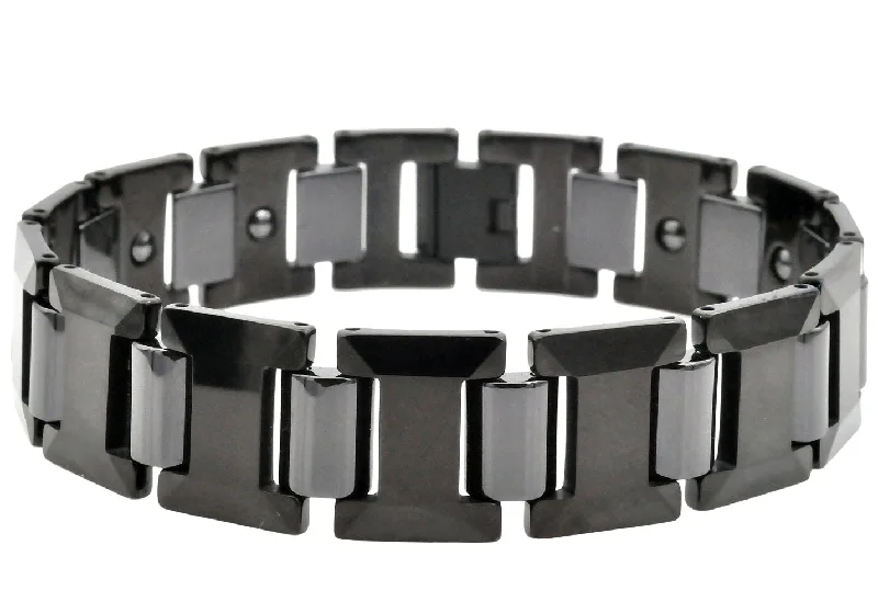 Women’s chic statement bracelet-Mens Black I-Link Tungsten Bracelet