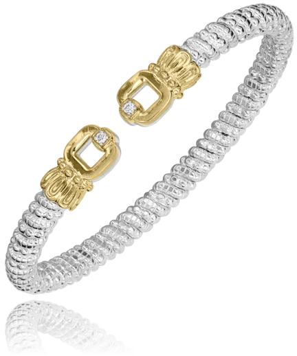 Women’s boho bracelet-Sterling Silver & 14K Yellow Gold 0.04ctw Round Diamond Cuff Bracelet