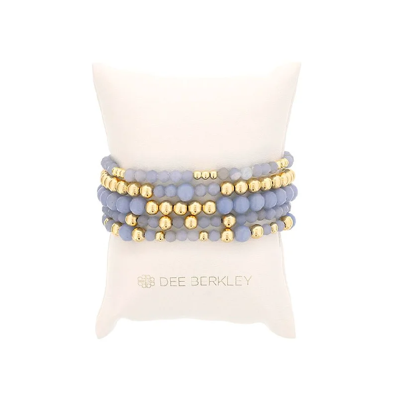 Women’s bangle set-Gold Filled & Angelite Bead Stretch Bracelet Set by Dee Berkley