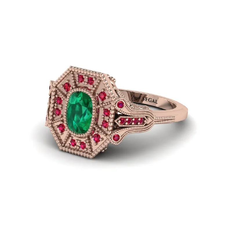 Women’s gold engagement ring-Emerald Cushion Cut Art Deco Engagement Ring - Alicia No. 50