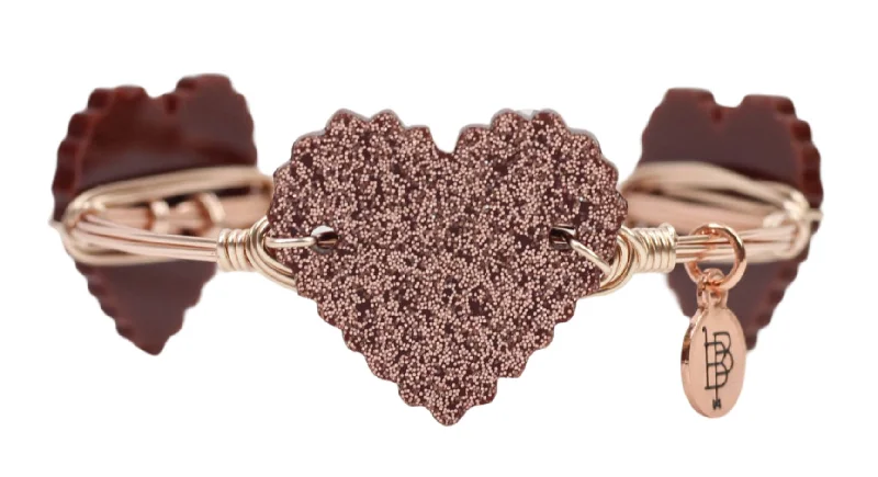 Women’s elegant cuff bracelet-Rose Gold Glitter Heart Bangle Bracelet