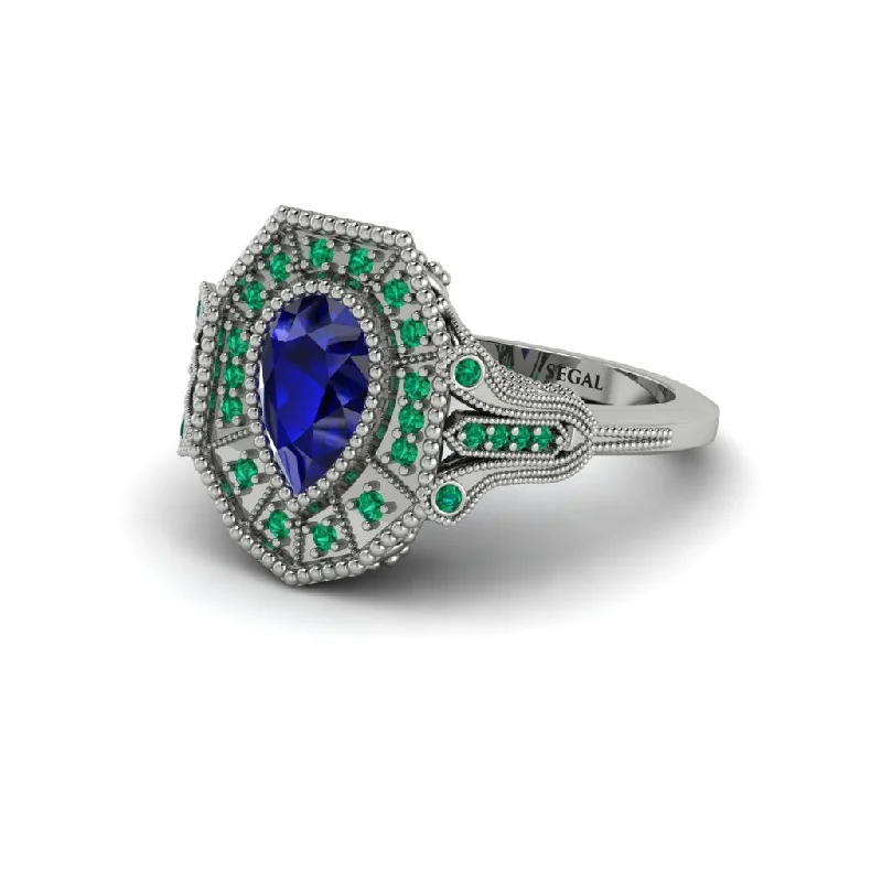 Women’s designer engagement ring-Sapphire Pear Cut Art Deco Engagement Ring - Rosalind No. 30