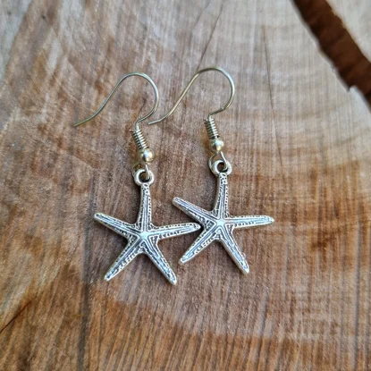 Women’s stylish earrings-Small Silver Starfish Boho Earrings  - Beachy Bohemian Jewellery