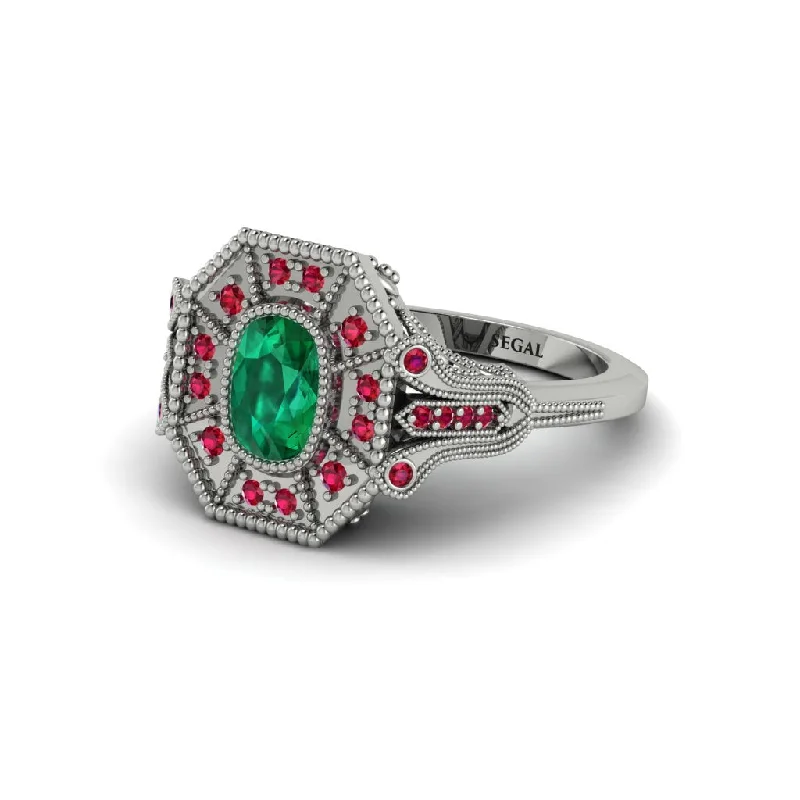 Women’s halo engagement ring-Emerald Cushion Cut Art Deco Engagement Ring - Alicia No. 51