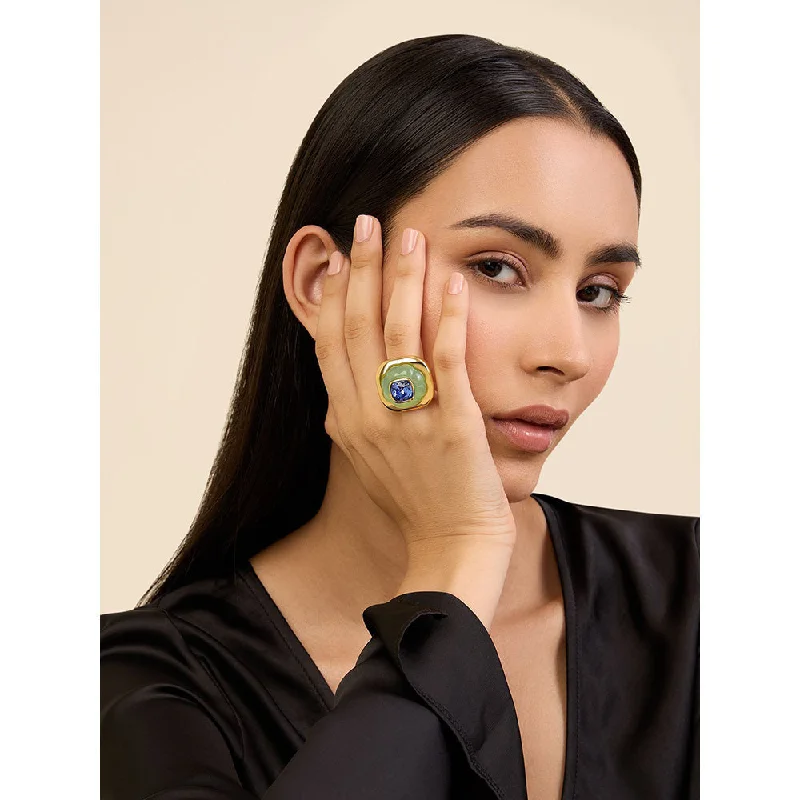 Women’s unique ring-Isharya Green & Sapphire in 18Kt Gold Plated Ring