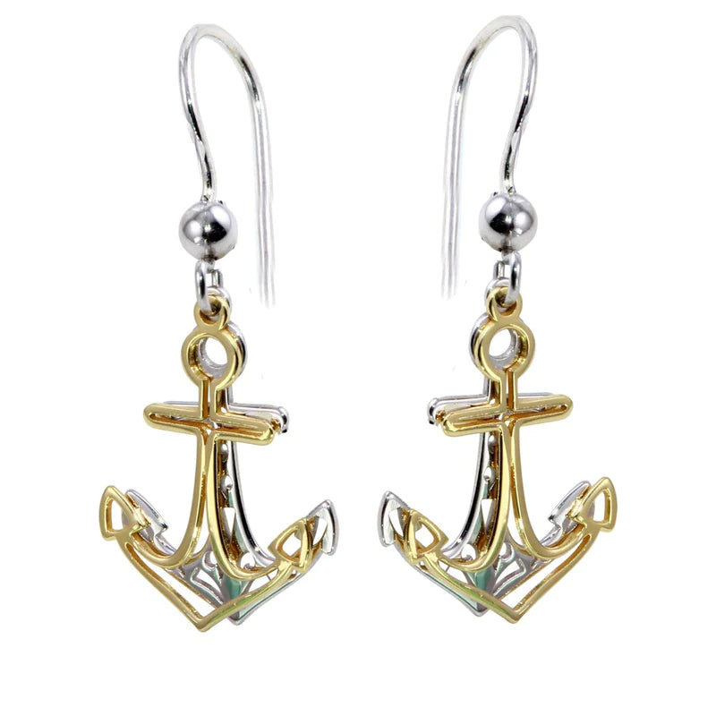 Women’s trendy earrings-Silver 925 Two-Toned Flat Anchor Earrings