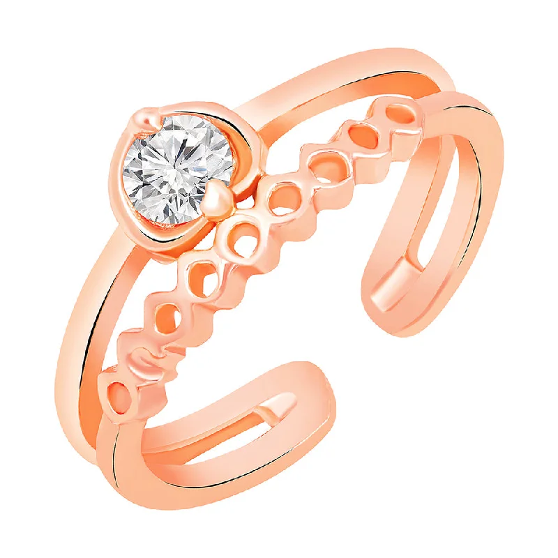 Women’s eco-friendly ring-Mahi Rose Gold Plated Trendy Adjustable Finger Ring with Cubic Zirconia for Women (FR1103170ZWhi)