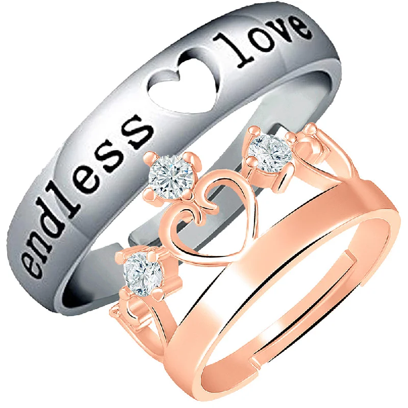 Women’s promise ring-Mahi Valentine Gifts Endless Love and Crown Adjustable Couple Ring with Crystal (FRCO1103178M)