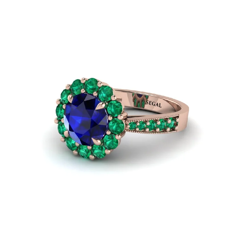 Women’s three-stone engagement ring-Emerald Round Halo Engagement Ring - Unity No. 29