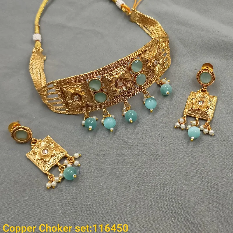 Women’s animal pendant necklace-Padmawati Bangles Copper Gold Plated Crystal Stone & Beads Choker Necklace Set