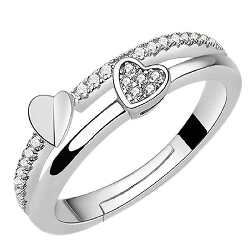 Women’s boho ring-Mahi Valentine Gift Proposal Dual Heart Adjustable Finger Ring with Crystal for Women (FR1103197R)