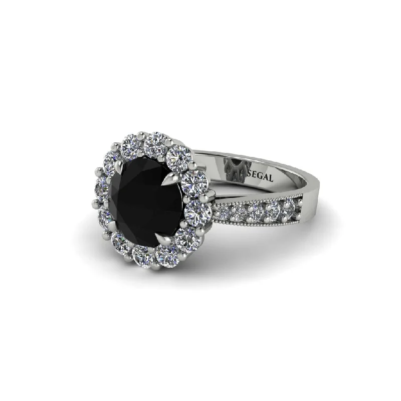 Women’s floral engagement ring-Diamond Round Halo Engagement Ring - Unity No. 9