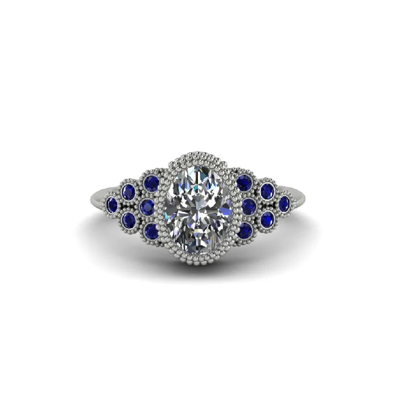 Women’s platinum engagement ring-Sapphire Milgrain Beaded Bezel Engagement Ring - Stacy No. 63