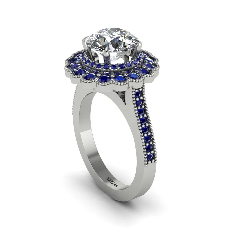 Women’s modern engagement ring-Sapphire Double Halo Cathedral Engagement Ring - Deirdre No. 63