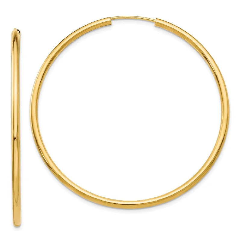 Women’s initial earrings-2mm x 49mm 14k Yellow Gold Polished Round Endless Hoop Earrings