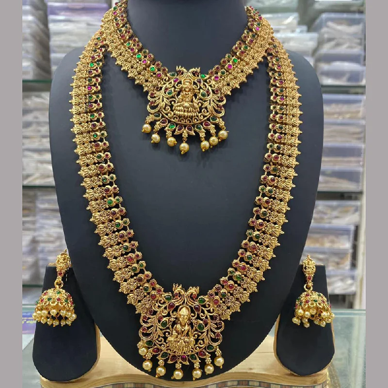 Women’s eco-friendly pendant necklace-Manisha Jewellery Gold Plated Temple Double Necklace Set