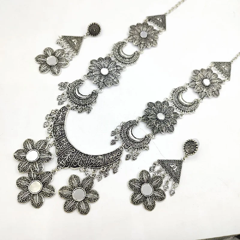 Women’s stone necklace-Akruti Collection Oxidised Long Necklace Set