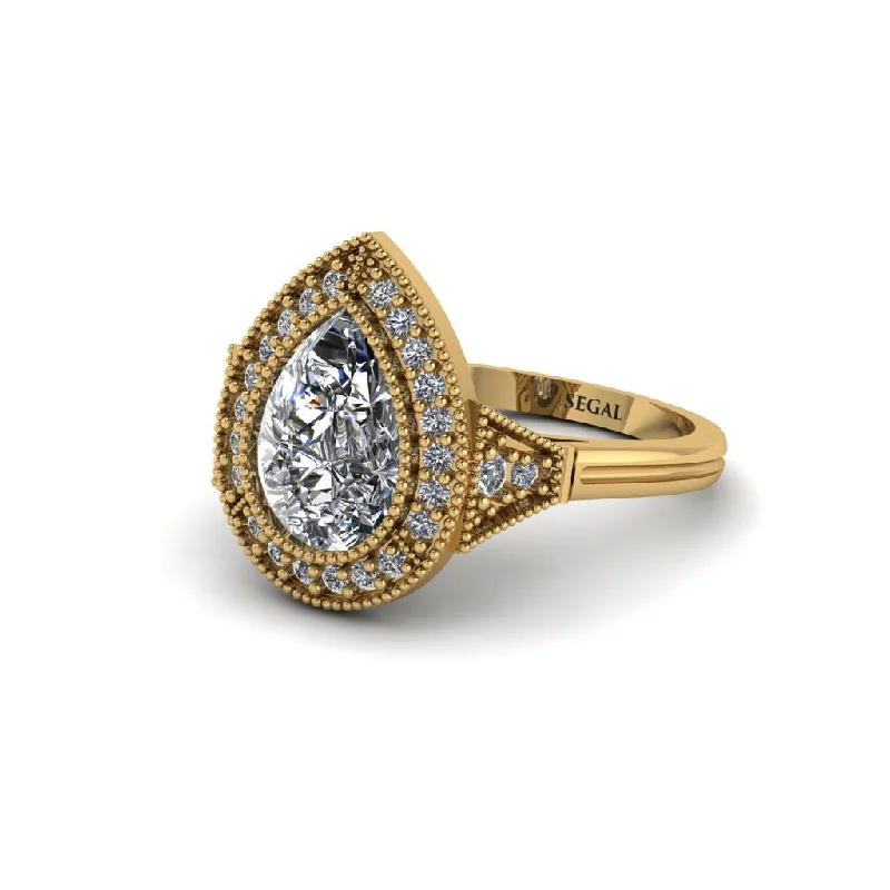 Women’s designer engagement ring-Pear Cut Diamond Milgrain Halo Engagement Ring - Daleyza No. 1