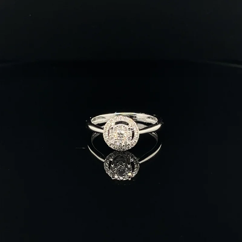 Women’s solitaire engagement ring-Diamond Cluster Halo Engagement Ring in 18k White Gold - (#95-RGDIA 652064)