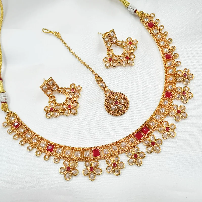 Women’s charm necklace-Padmawati Bangles Copper Gold Crystal Stone Necklace Set