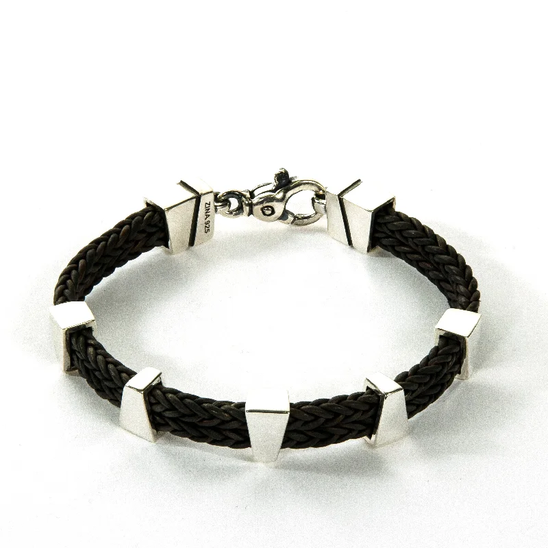 Women’s statement bracelet-Trapezoids Bracelet with Leather