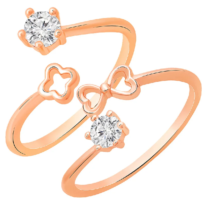 Women’s sapphire ring-Mahi Rose Gold Plated Combo of 2 Floral and Heart Adjustable Finger Rings with Cubic Zirconia for Women (CO1105446Z)