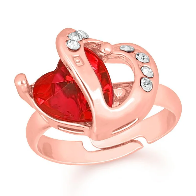 Women’s unique ring-Mahi Rose Gold Plated Dual Heart Love Finger Ring With Crystal Stone